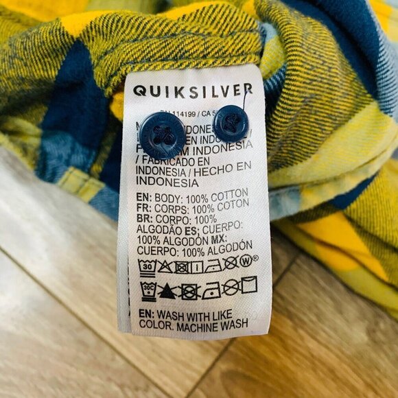 Quicksilver Boys Shirt Long Sleeve Fleece Plaid Size 16 Blue/ Yellow Skate Snow - Picture 9 of 11